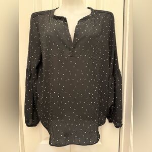 LOFT Black Blouse with White Star ⭐️ Dots